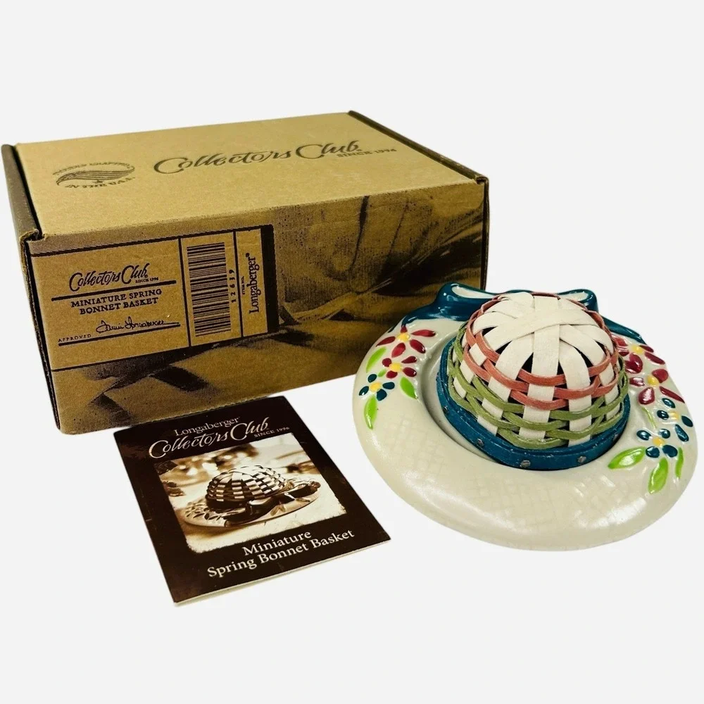 Longaberger MINIATURE SPRING BONNET Collectors Club Basket & Base with Box 2013